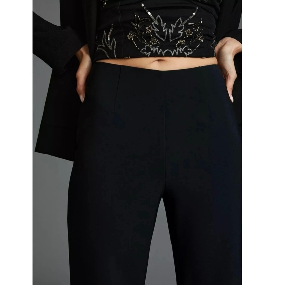 Anthropologie Flare Trousers Black Size 10 High Rise Wide Leg Statement Chic - Picture 9 of 10